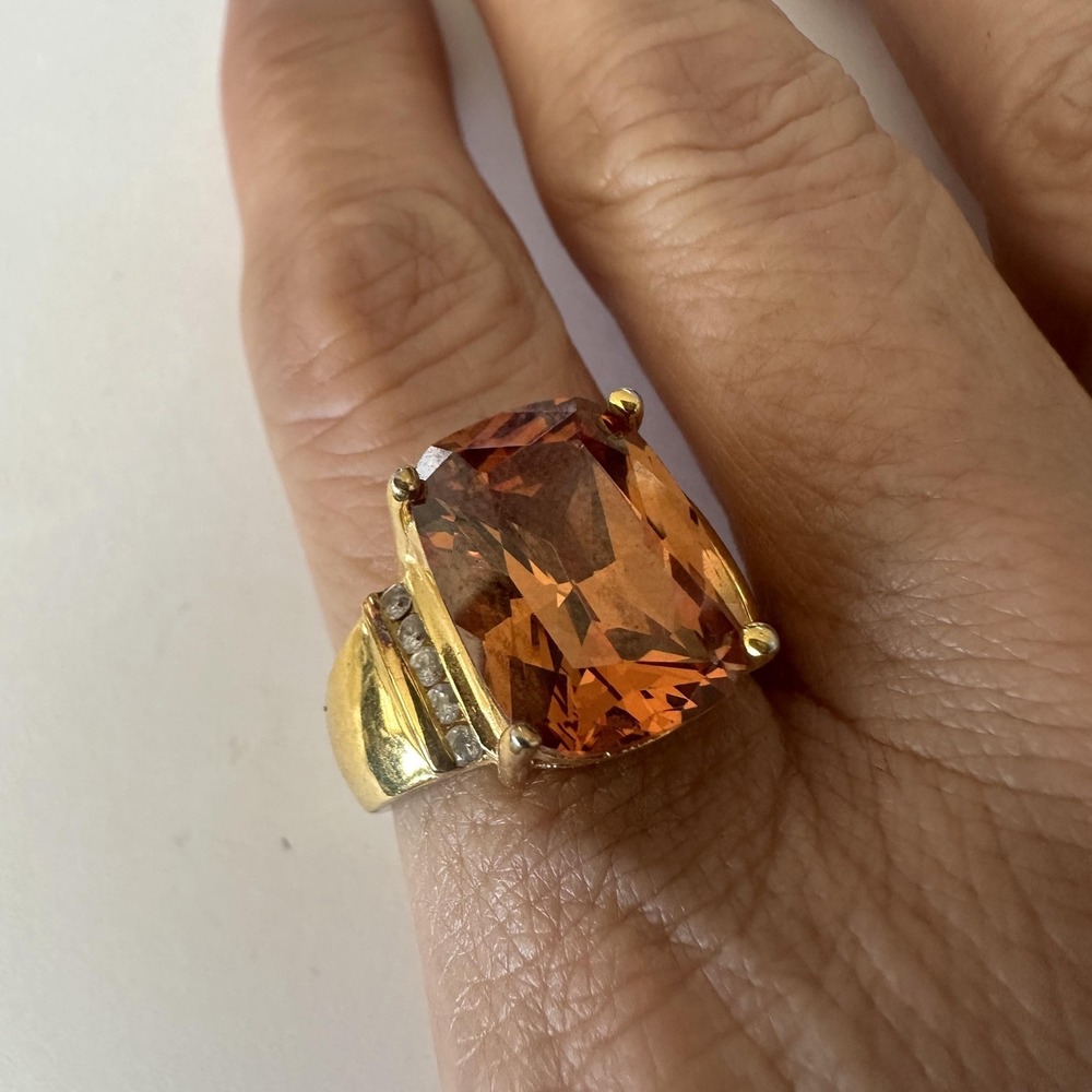 VTG Sterling Silver 925 Gold Plated Orange Cocktail Ring Womens Sz 10 Statement